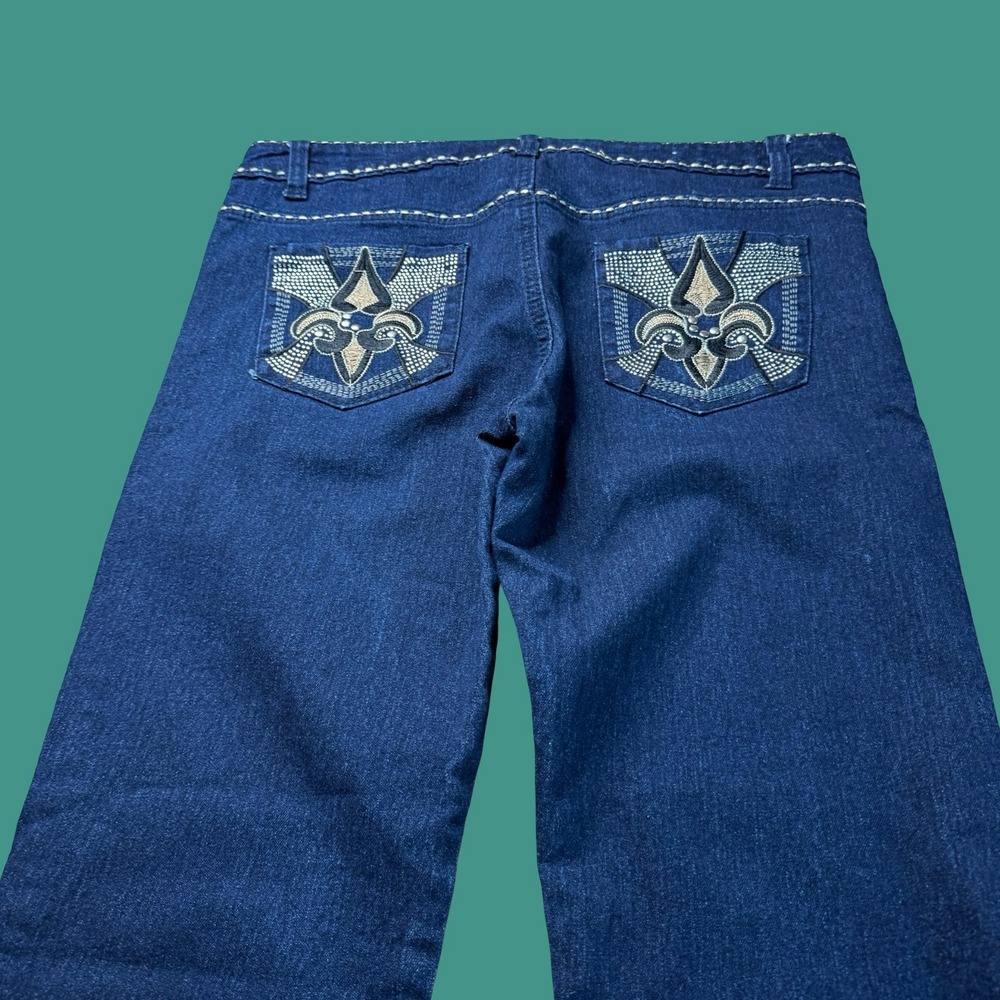 Savanna Jeans Womens 15/16 Bootcut Flare Dark Wash Embroidered Rhinestone Denim
